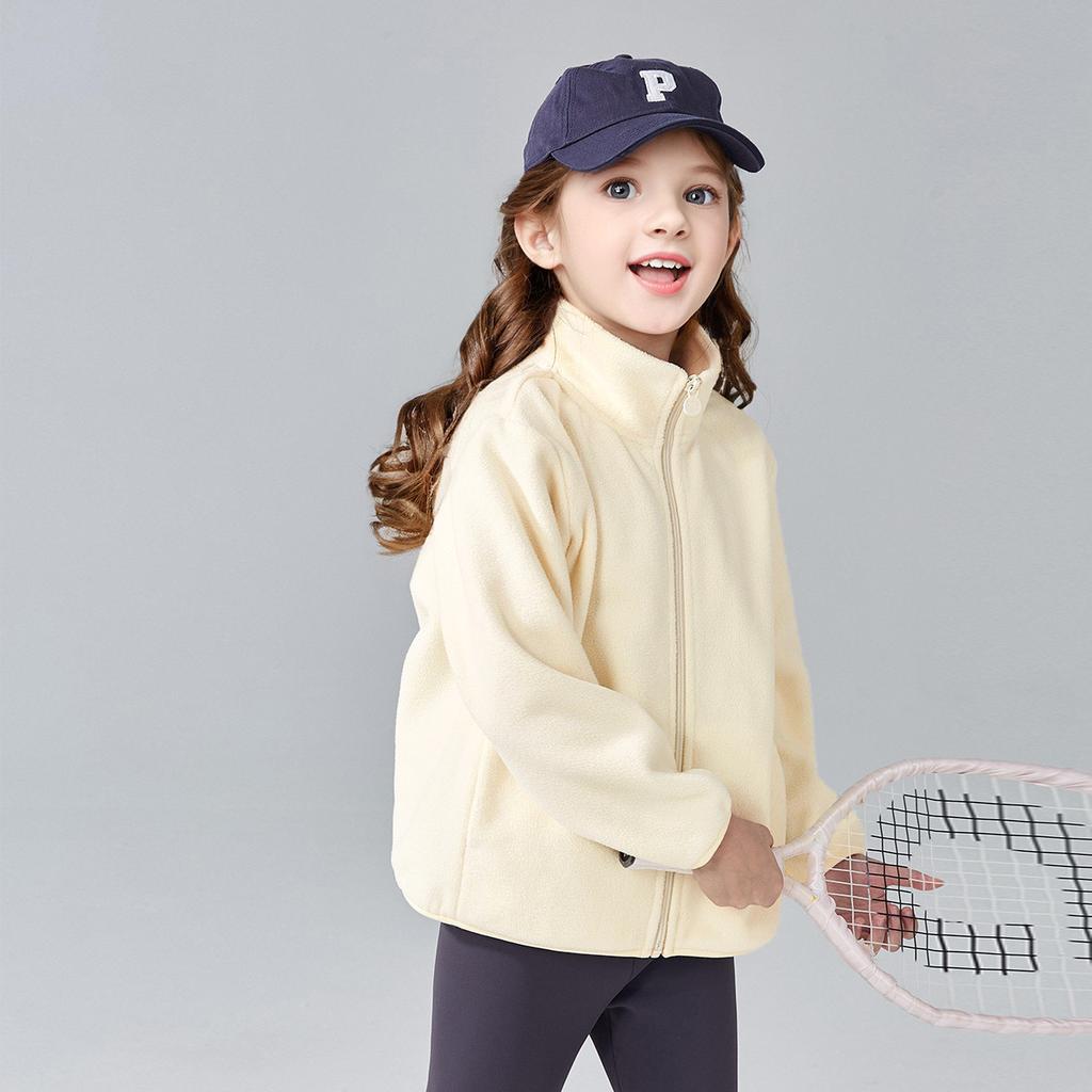 Multi colored soft glutinous fleece jacket for girls in spring and autumn, middle-aged and young children, standing collar warm jacket for children