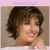 Lace Resistant Heat Front Womens Short Fluffy Wig With Bangs Synthetic Fiber Dark Brown Outward Curly Wigs