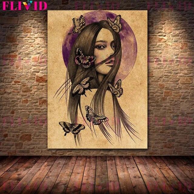 Wolf Woman And And Moon Wicca Vintage Wall Art Canvas Painting Daughters Of The Moon Art Poster And Print Home Decor No Frame