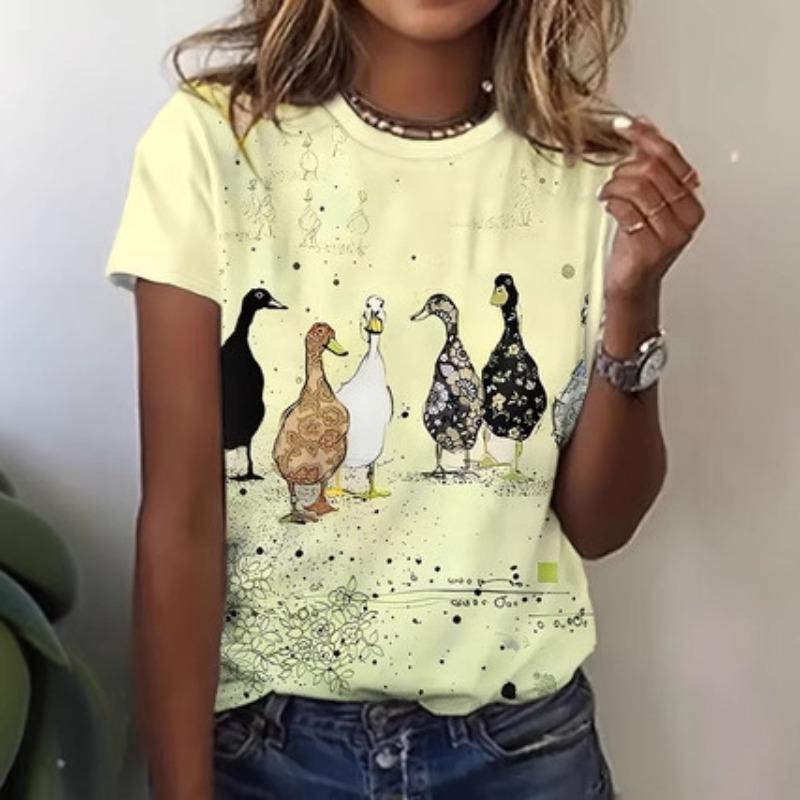 Summer Fashion Personalized Animal Print Women's Short Sleeved T-shirt Versatile Comfortable Loose Round Neck Short Sleeved T-shirt