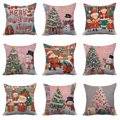 New Christmas Pillowcase Pink Christmas Tree Santa Claus Snowman Home Sofa Light Luxury Pillowcase