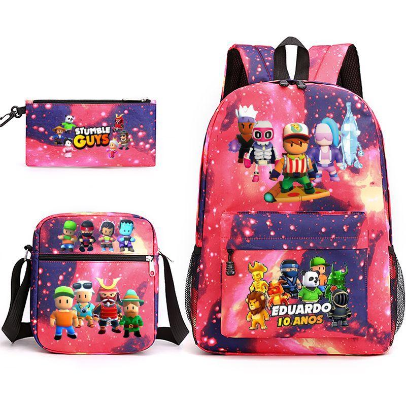 Large Capacity Schoolbag with Shoulder Strap; Student Three-piece Pencil Case Set