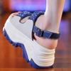 Women's Platform Sandals Summer New Style Round Head Sequin Soft Waterproof Platform Soles Non-slip Heels