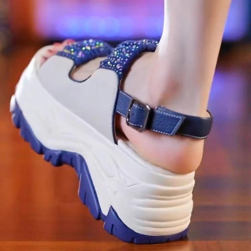 Women's Platform Sandals Summer New Style Round Head Sequin Soft Waterproof Platform Soles Non-slip Heels