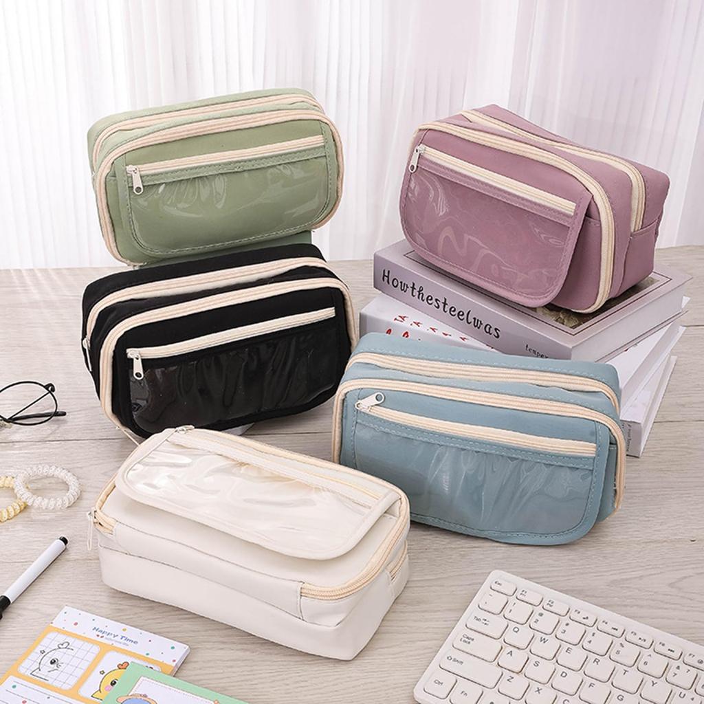 Large Capacity Pencil Multifunctional Storage Bag for Makeup and Small Pen Pouch with Sticky Case for Elementary School Middle School High School