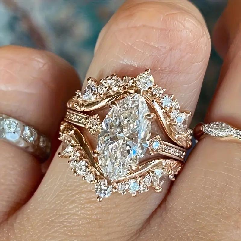

Gorgeous Marquise Cut Ring for Women 3Pc/Set Elegant Accessories Female Luxury Finger Zircon for Wedding Ceremony Party 10