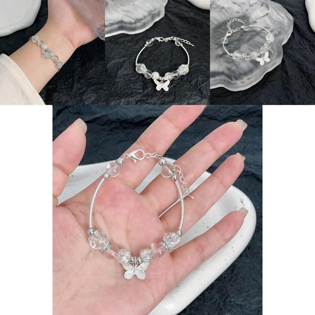 Silver Sophisticated Butterfly Bracelet Elegant Glass Beads Chinese Tradition
