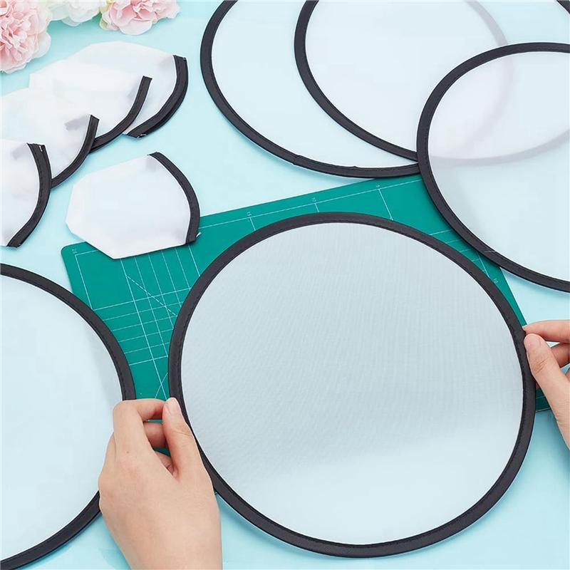 HHO-10 Pcs Foldable Flying Disc Fans 9.8 Inch Sublimation Fans Polyester Black Edge Folding Fan Set With Bag For Party Black