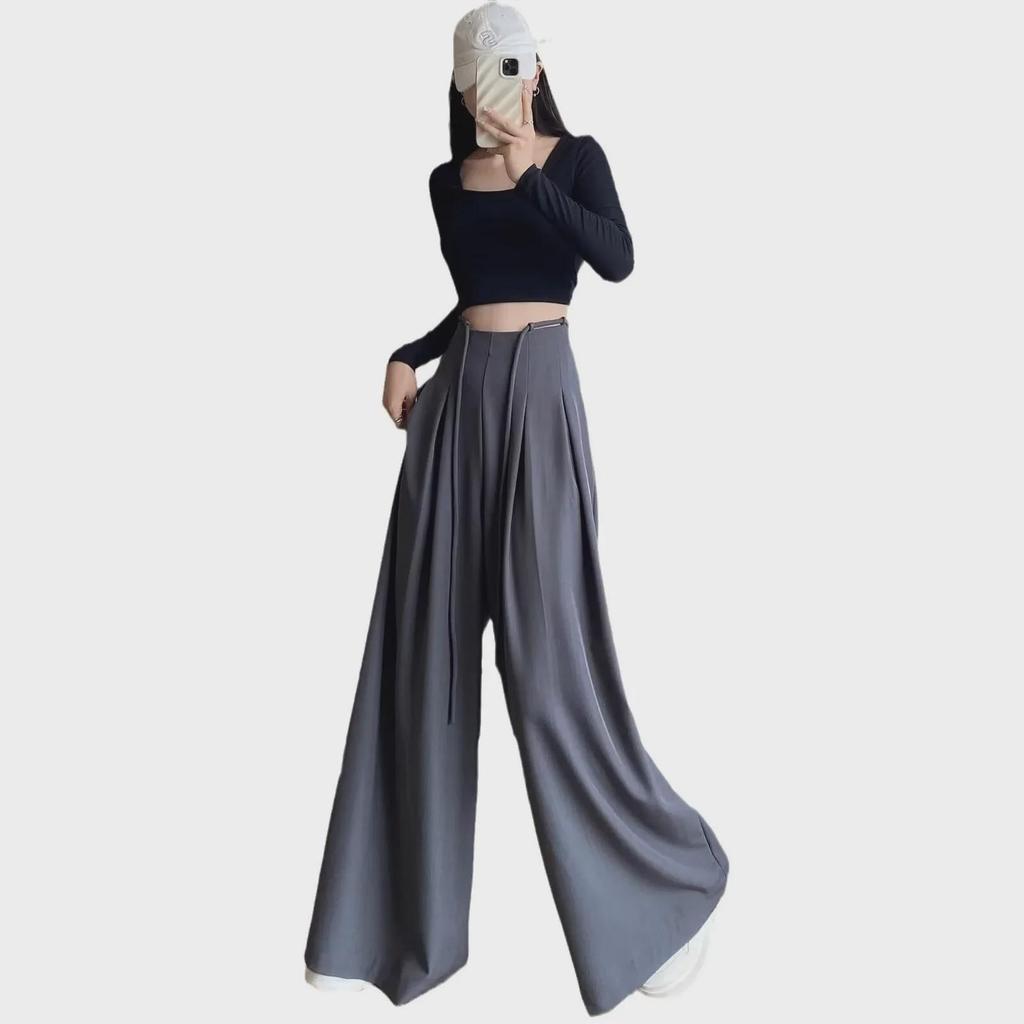 Neutral Spring/Summer High-Waist Drape Trousers: Women's Loose Korean Slim Wide-Leg Casual Pants 2024