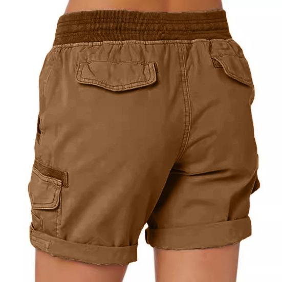 Shorts Femmes Taille Haute Cordon de Serrage Ajustable Shorts Cargo avec Poches Couleur Unie Été Shorts Décontractés Vêtements Quotidien