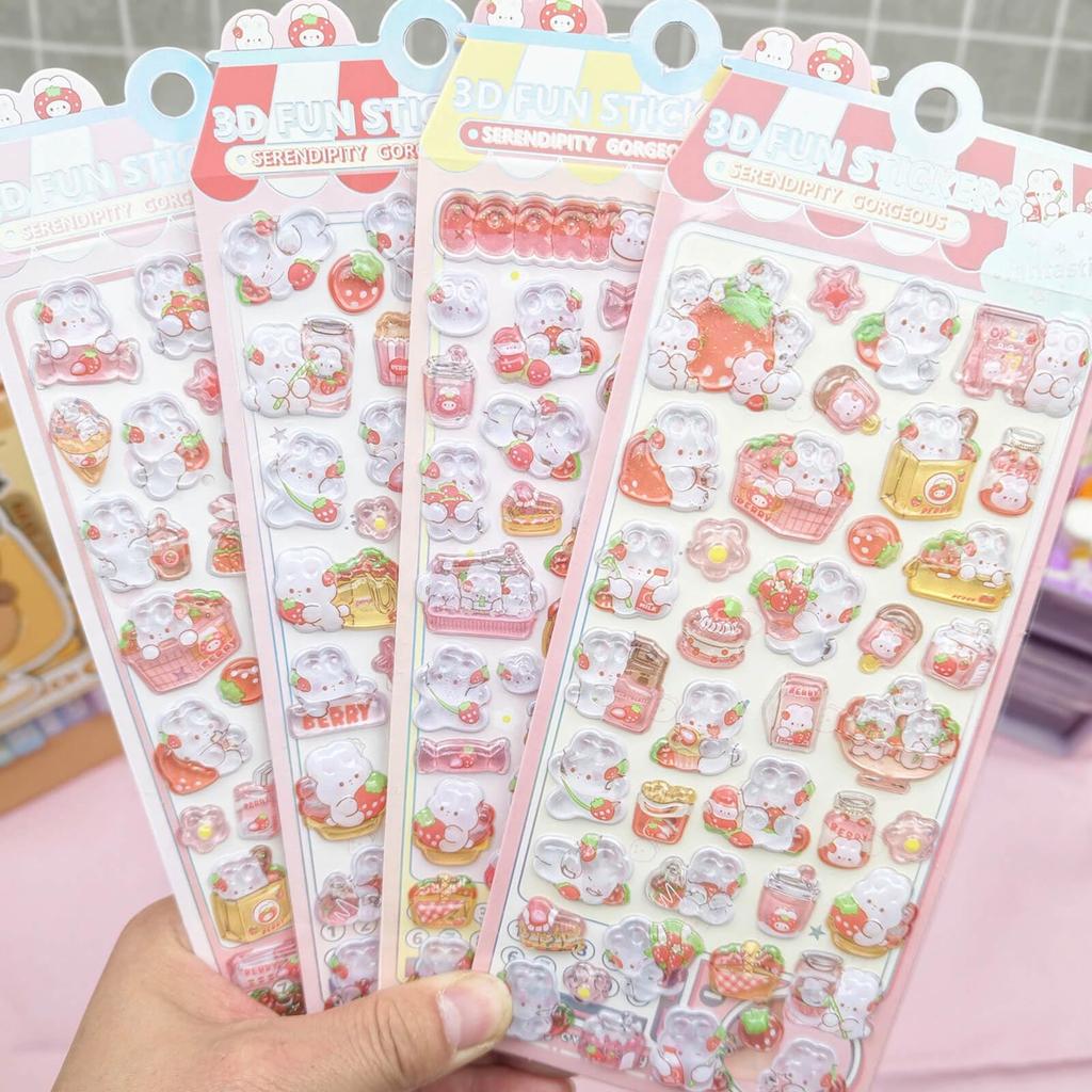 Set mit 4 3D-Dekorationsaufklebern mit Glitzer und glänzendem Kaninchen, süß und klebend für Handy-DIY und Haushaltsbuch, ein perfektes Geschenk, Designs. Telefone,