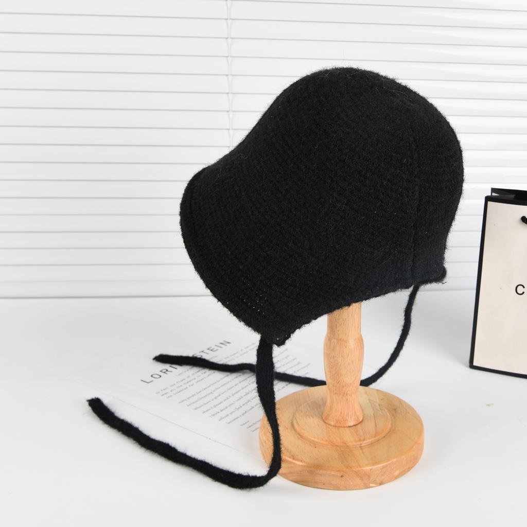Autumn and winter straps knitted fisherman's hat children keep warm after opening versatile knitted washbasin hat women