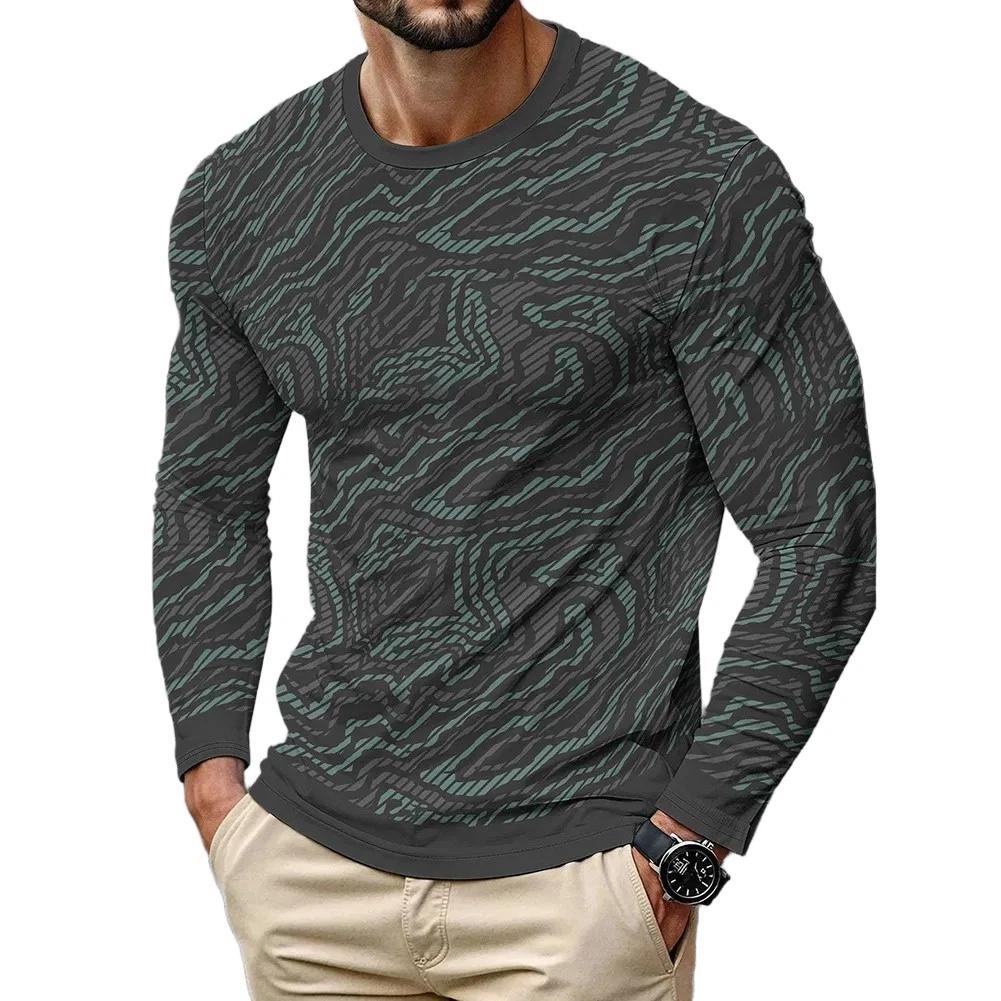 Men's 3D Printed Long Sleeve Pullover T-shirt Crew Neck Casual Sports Top