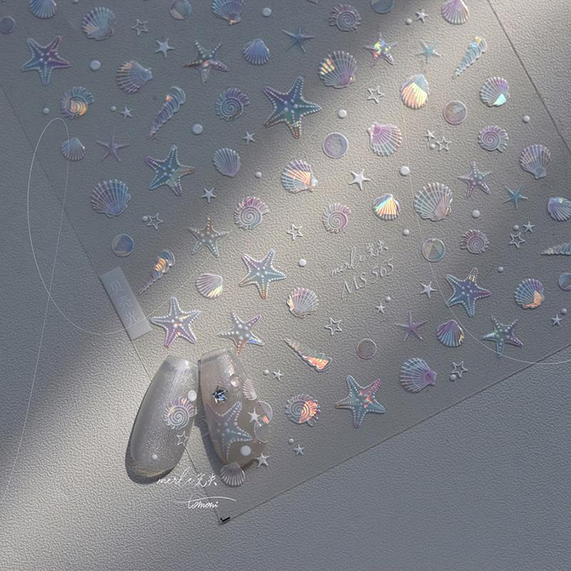 Coquillage Brillant Lumière Laser Coquillage de Mer Conque Étoile de Mer Étoile Autocollants Décalcomanies Nail Art Adhésifs Manucure Charmes Fantastiques Vie Marine