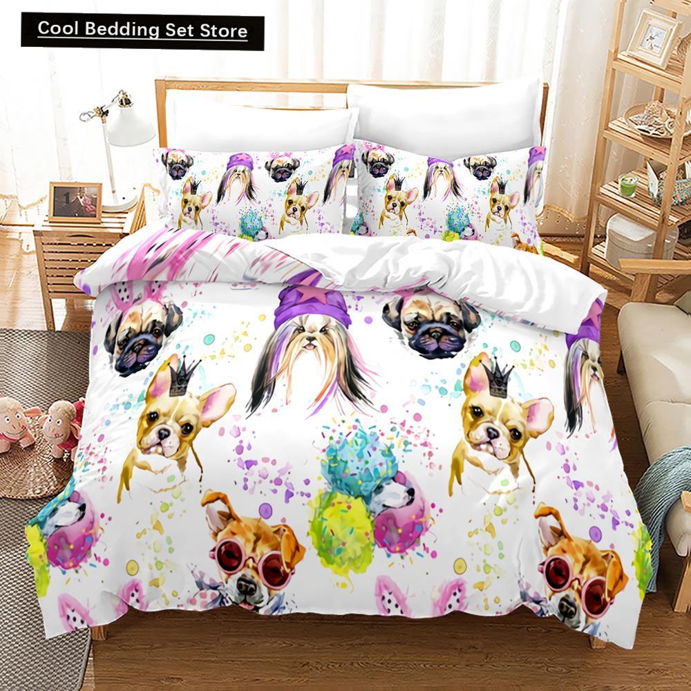 Cartoon Dog King Queen Duvet Cover Lovely Illustrated Pet Puppy bedding set  Animal Quilt Cover 2/3pcs Polyester Comforter Cover