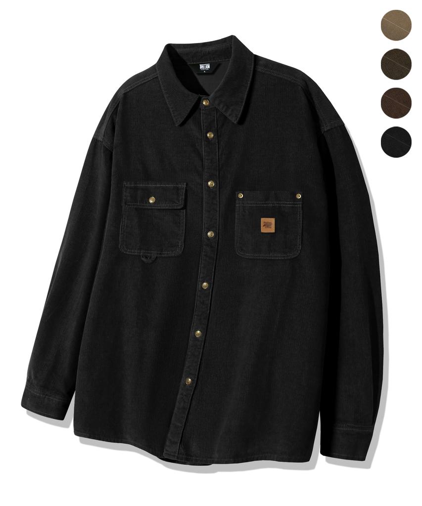 TRILLION Leather Patch Corduroy Work Shirt_4Color