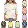 T-shirt décontracté pour enfants avec imprimé animal, col rond, manches trois quarts, tissu doux, coupe confortable, design léger pour un usage quotidien