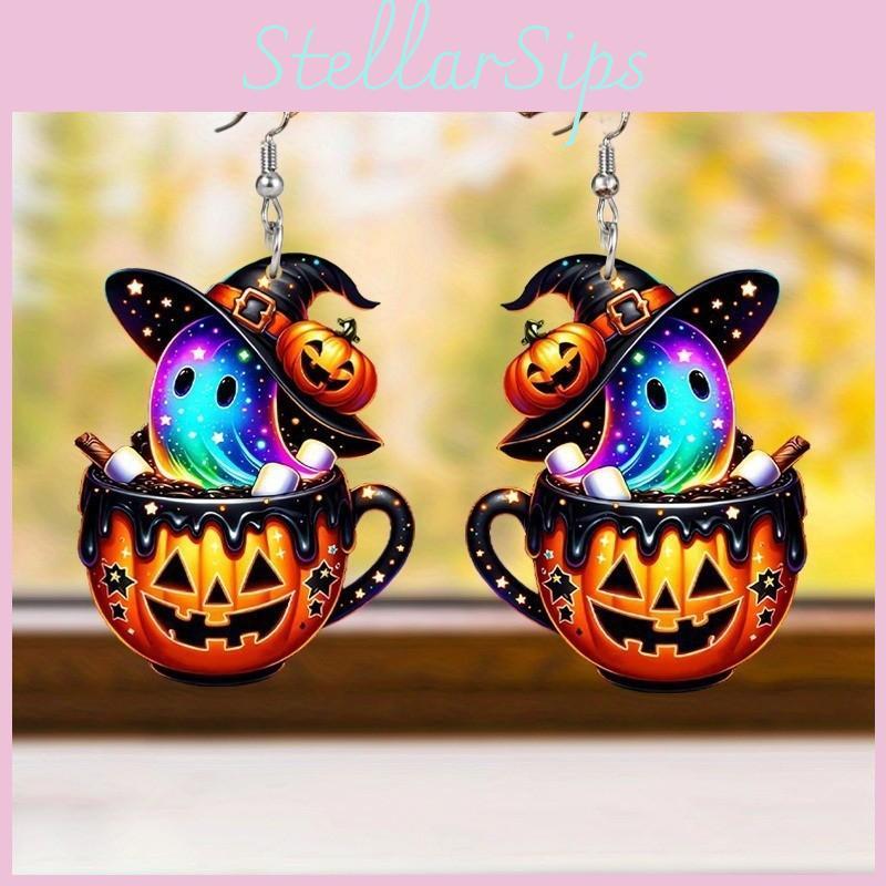 Halloween Themed Colorful Cartoon Ghost Pumpkin Pattern Women Acrylic Earring