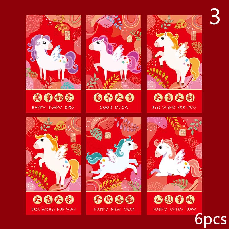 6 Pcs 2026 New Year Red Envelope Chinese Spring Festival Lucky Red Envelopes Money Pocket Supplies Year Of The Horse Lunar Year