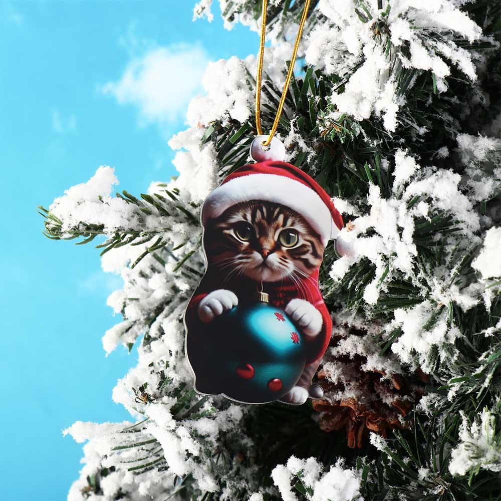 Acrylic Christmas Cat Pendant Reusable Hanging Pendant Creative Christmas Ornaments  Backpack