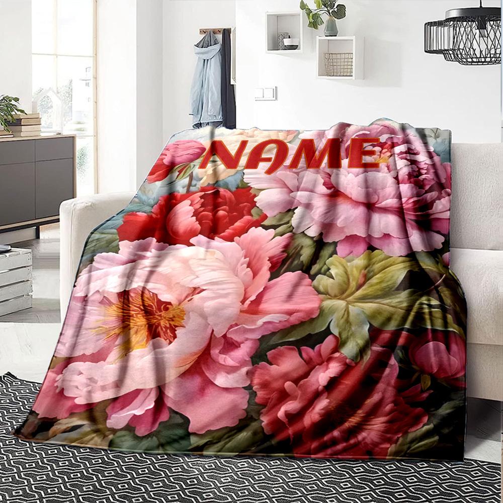 Peony Floral Arrangement With Vibrant Colors And Detailed Petals Gift Personalized Blanket Customize Text Comfortable Versatile For Sofa Couch Office