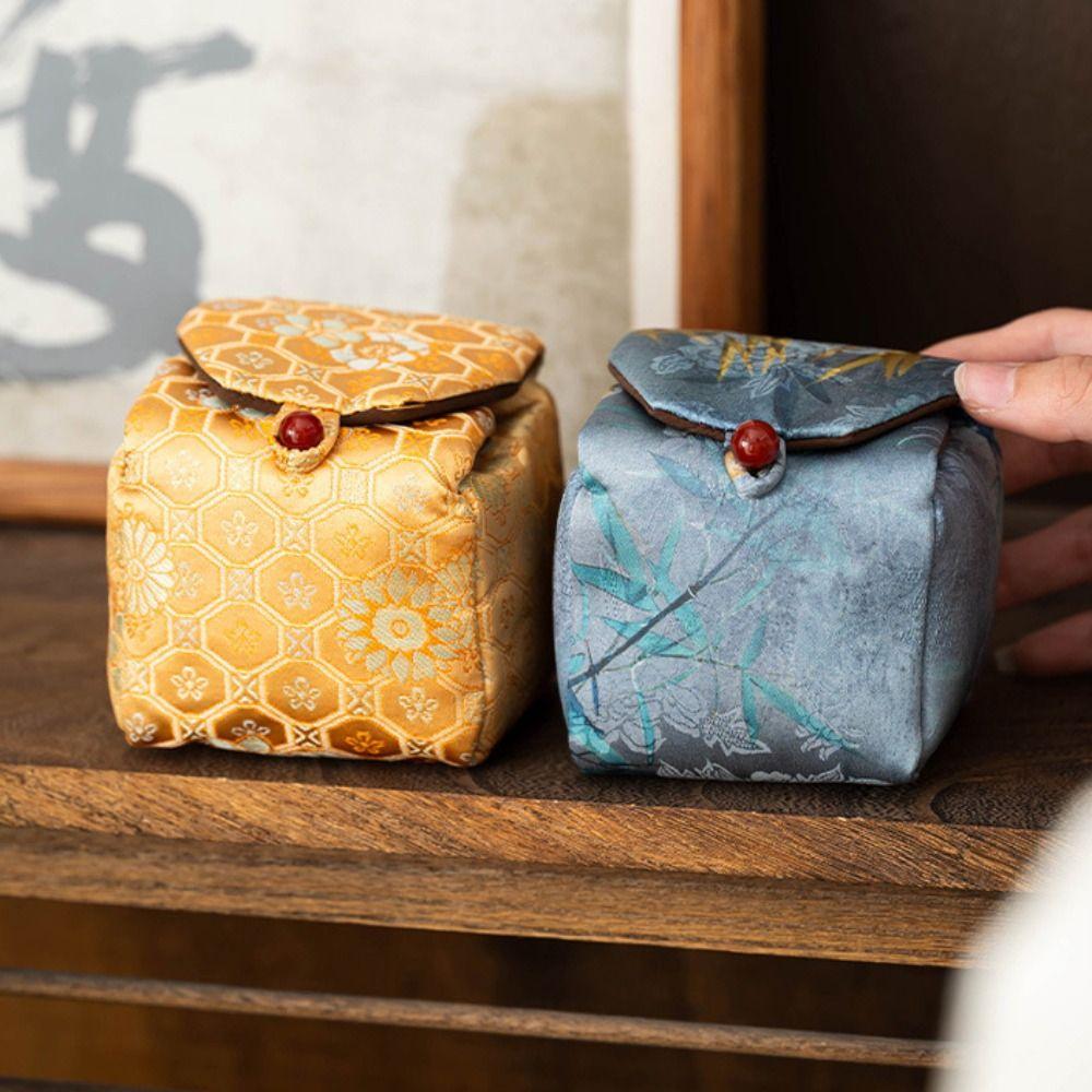 Print Tea Cup Cloth Pouch Chinese Style Embroidered Handbag Retro Teaware Storage Bag  Storage Bag