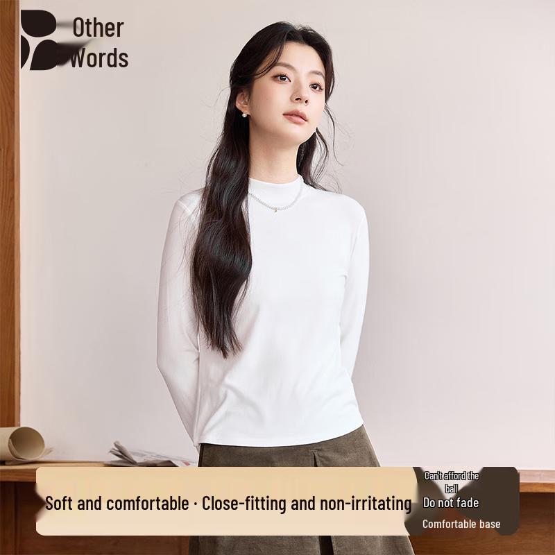 Bieyu Women s Half-High Collar Long Sleeve Cotton Tee 2XL