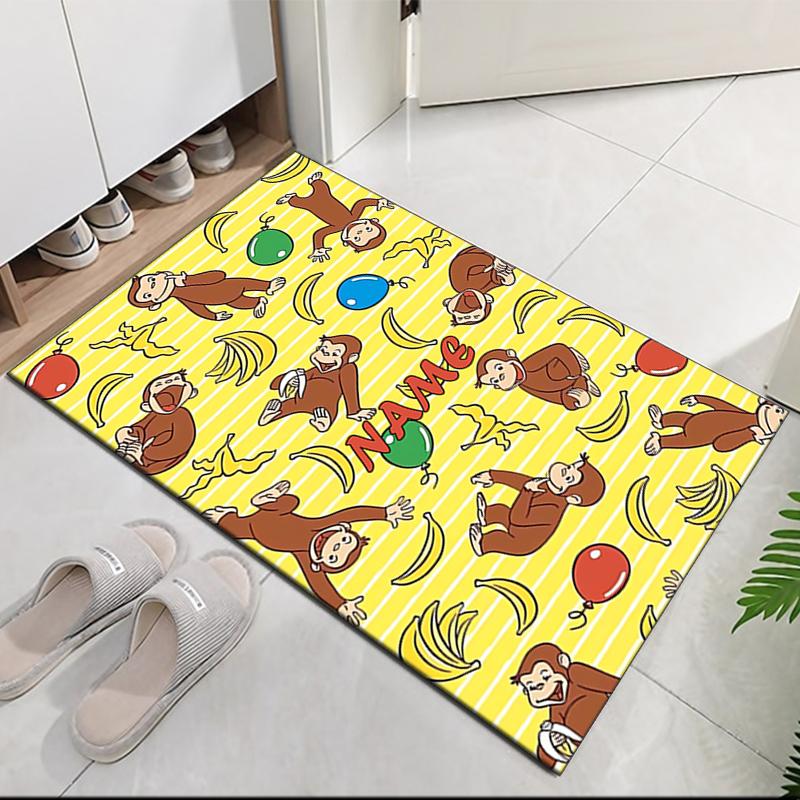 Custom Name Curious George Printed Carpet, for Office Chair Living Room Bedroom Kitchen Room Decor Gifts.