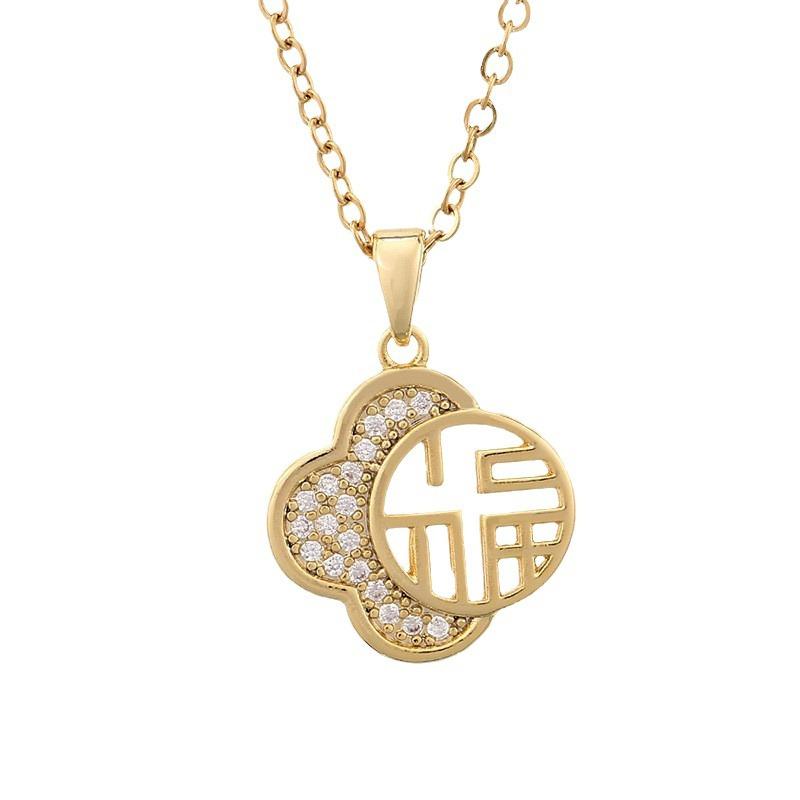 Kleeanhänger für Damen, goldfarbene Halskette, mit Diamanten besetzte Schlüsselbeinkette, schlichte Accessoires