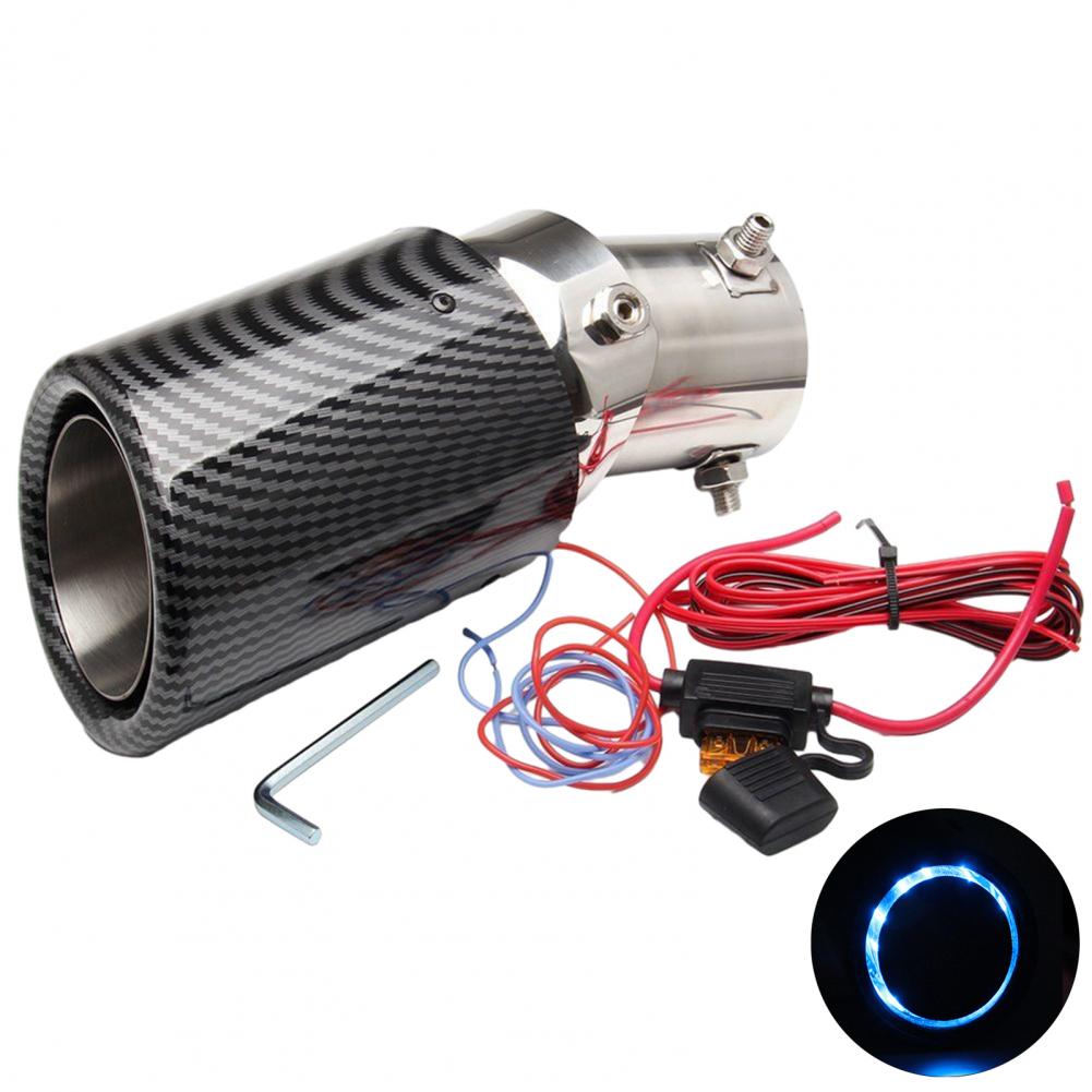Silenziatore Scarico Auto LED Blu Rosso Luminoso Fibra di Carbonio Terminale di Scarico Auto Silenziatore Tubo di Scarico Auto Robusto Sostituzione