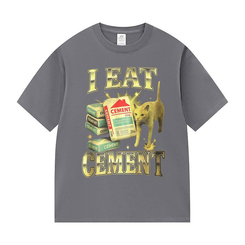 

Я ем цемент Кот Смешной мем Футболка Мужская Женская Харадзюку Винтажная Мода Футболки Повседневная Хлопковая Футболка с Коротким Рукавом Уличная Одежда 4XL