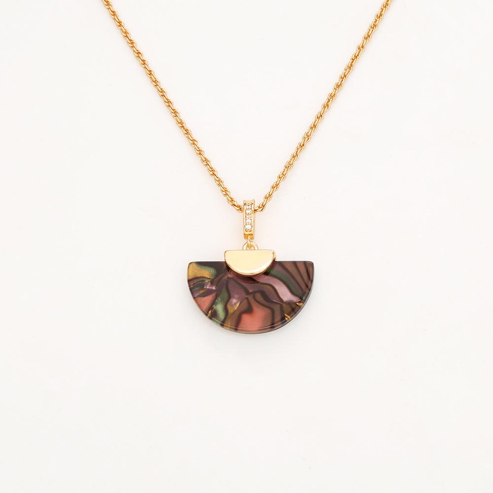 Iridescent Abalone Shell Fan Pendant Necklace with Clavicle Chain and Trendy Niche Earrings
