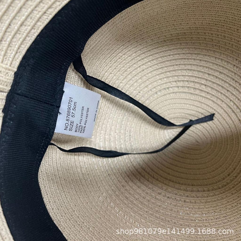 French Hepburn wind polka dot bow straw bucket hat women's summer foldable eaves sunshade sun protection beach hat