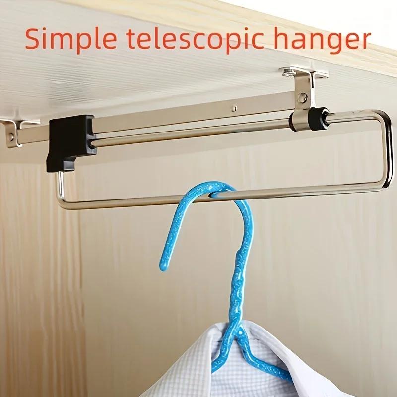 1pc retractable wardrobe hanging rod, drawer style storage rod, adjustable folding metal hanging rail, saving space