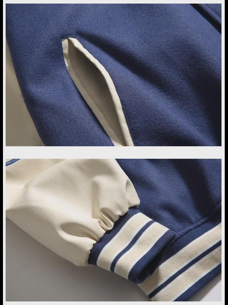 Jaqueta de Beisebol Masculina Estilo Coreano com Contraste de Cores Primavera/Outono 2024 - Look Americano Moderno que Combina com Tudo
