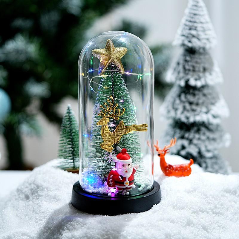 New Christmas Glass Cover Luminous Ornament with Lights Music Rotating Christmas Tree Old Man Elk Desktop Ornament