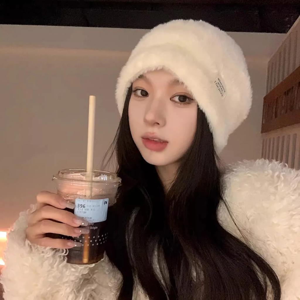 Mode Frauen Plüsch Beanies Hüte Winter Warm Solide Baggy Fleece Wolle Skullies Hut Outdoor Coldproof Verdicken Caps Weibliche Gorros