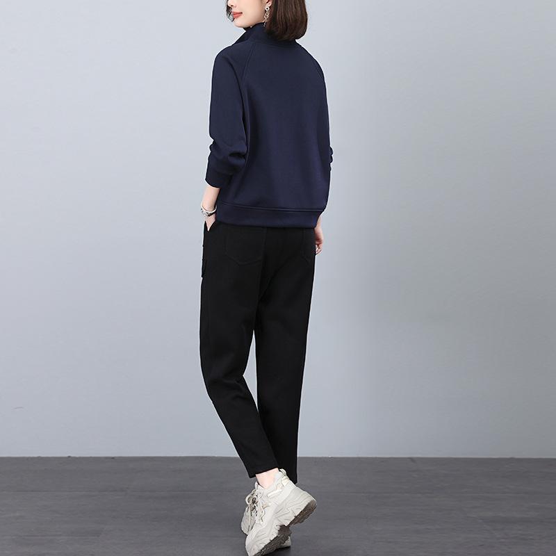 Women's Fleece-Lined Thick Sweatshirt Tracksuit: Autumn/Winter 2024 Collection for 40-Year-Olds - Casual Two-Piece Set