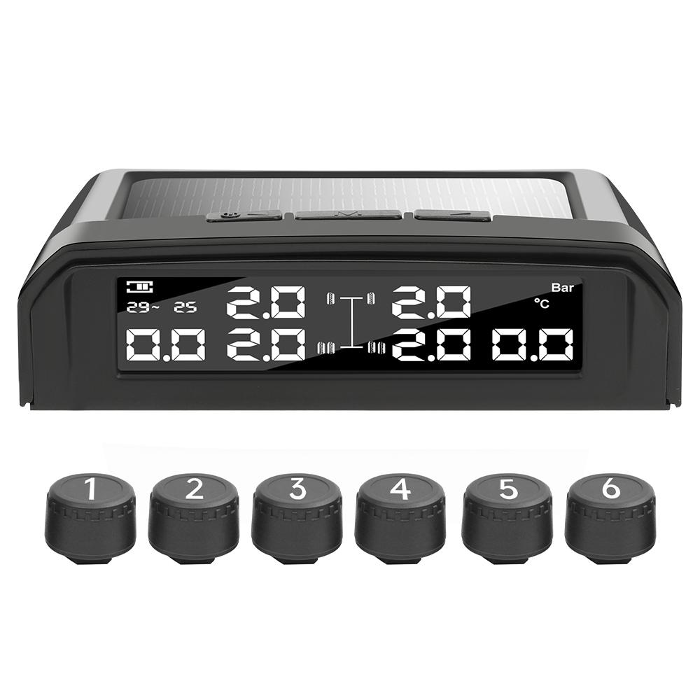 Smart Car Tire Pressure Monitor Solar-Powered TPMS with LCD Display - External/Internal Sensors, IPX7 Waterproof, Real-Time Monitoring System