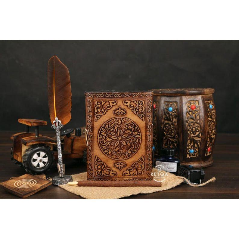 Buy 2, Get 1 FREE! Handcrafted Charcoal Leather Journal – Premium Genuine Leather, Embossed Moon Phase & Lapis Lazuli Stone