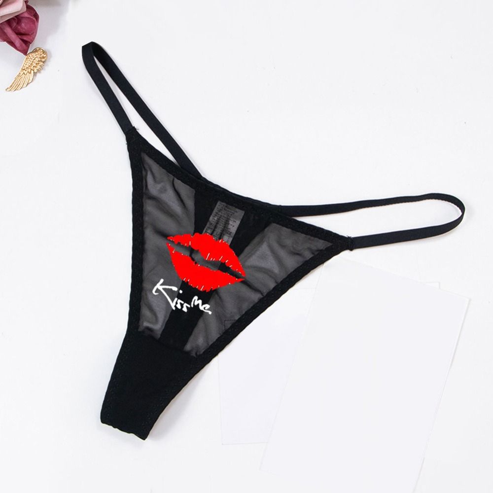 Printing Sexy Mesh Thong Solid Color Low Waist T-back Transparent Sexy G Strings  Underwear S-style3