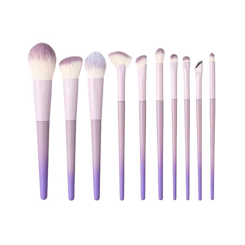 10Pcs Light Purple Makeup Brush Set Soft Synthetic Bristles Powder Blush Contour Eyeshadow Nose Shadow Brushes Kit