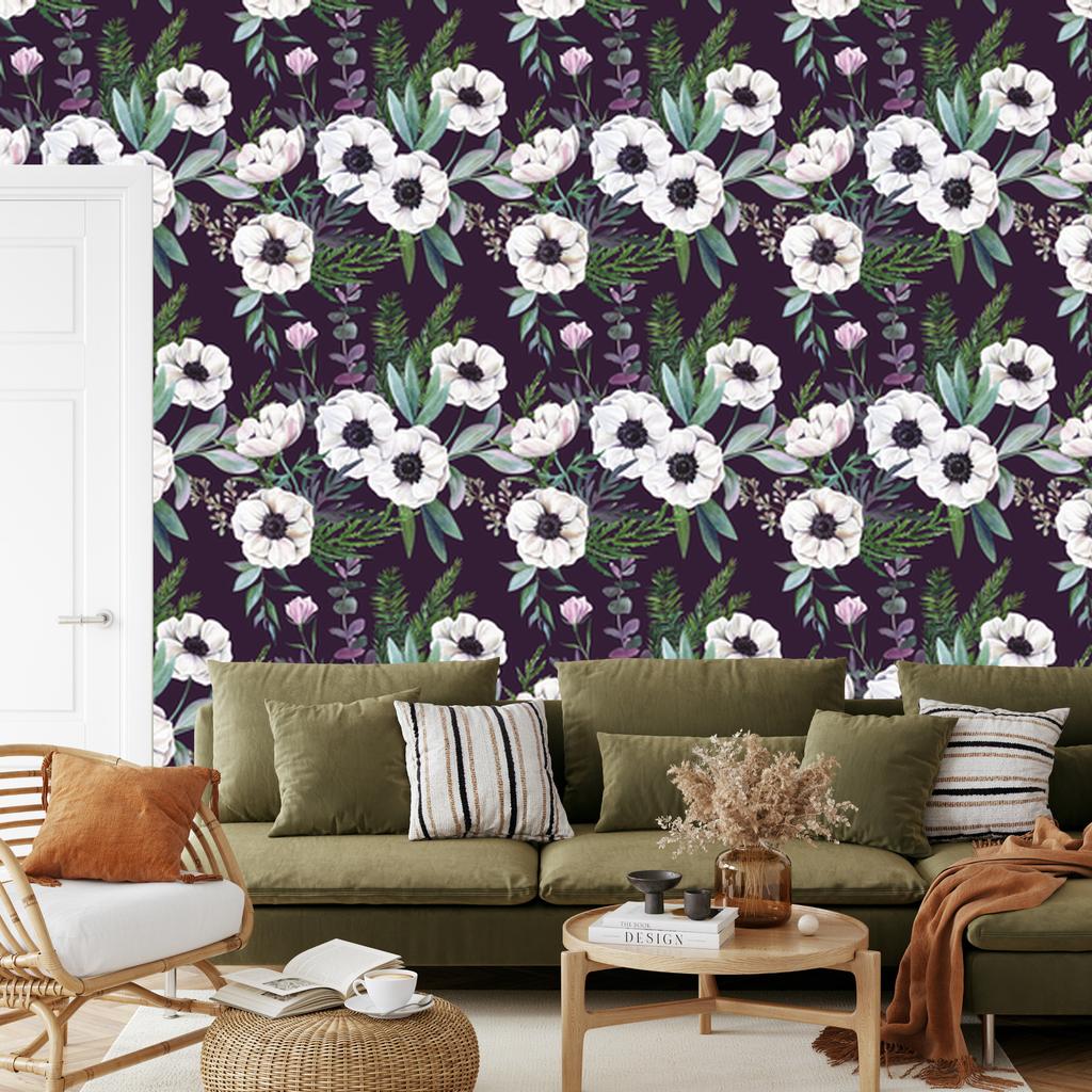 Beautiful Blooming Anemones Wallpaper for Living Room and Bedroom 50x1000