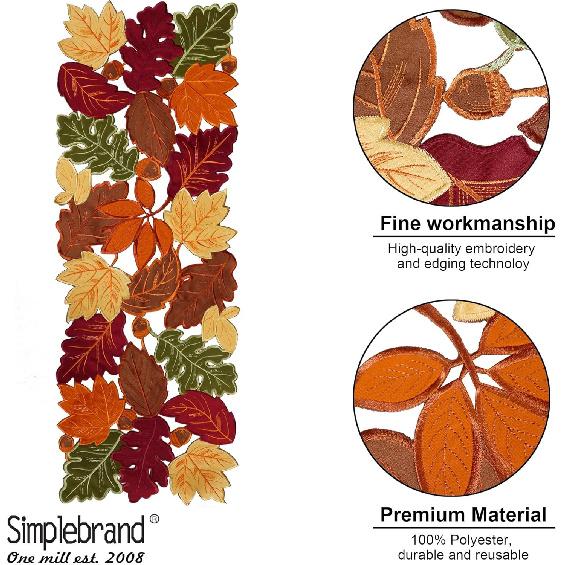 Simplebrand Harvest Fall Table Runner 36 Inches Long for Thanksgiving, Cutwork with Applique Embroidered Maple Leaves Dresser Scarf Table Topper for