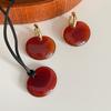French Retro Geometric Red Agate Asymmetrical Earrings for Women - Versatile Autumn/Winter Style