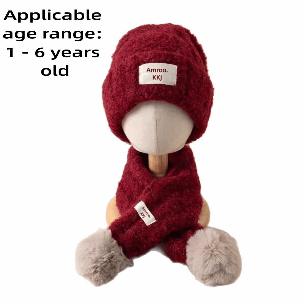Warm Plush Kids Hat Scarf Set Knitted Baby Beanie Hat Gifts Pom Pom Scarf Kids Winter Wear