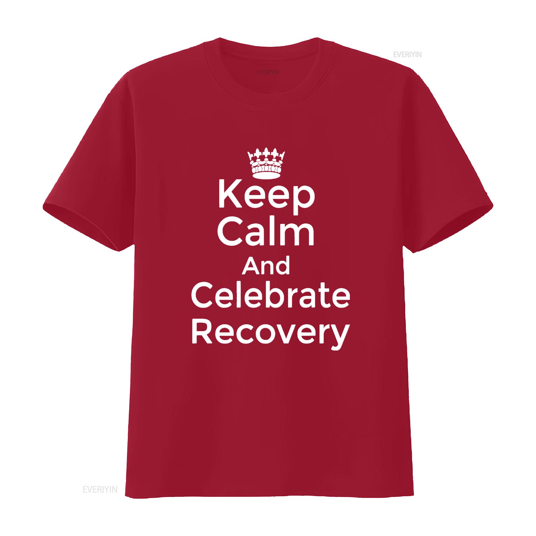 Keep calm and celebrate Recovery Sobriety Positive Support Mens T Shirt Black 3XL vintage Washed Breathable streetwear Soft S