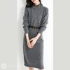 Knit Dress for Knee Long Mock Fall and Neat Long Korean Adult Spring Korean Women, Length, Sleeves, Plain, Neck, Ribbed, I-line, Winter, Simple, Soft,