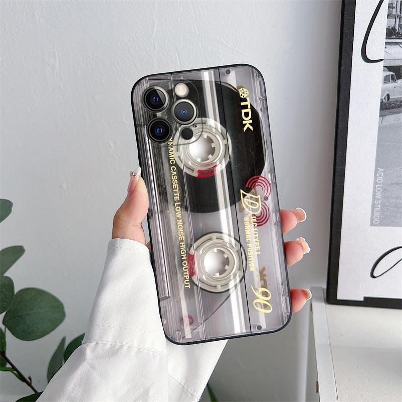 Vintage Music Tapes Cassette Phone Case for iPhone 11 15 Pro Max Case Coque 14 Plus 13 Pro 12 X XS XR 7 8 SE 2020 TPU Soft Cover