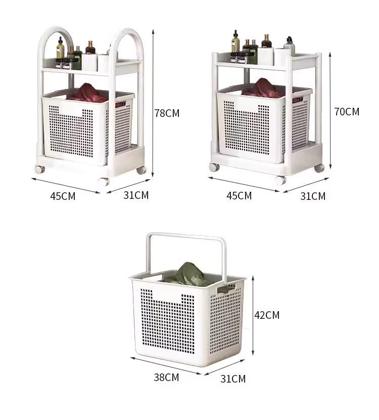 Movable Bathroom Storage Rack with Baskets and Handrails